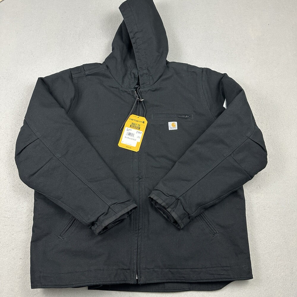 Carhartt Jacket Women XL Black Washed Duck Sherpa Lined Hood Loose Fit Condura